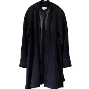 Ellen Ashley Black Vintage Suede Open Front Relaxed Fit Swing Coat Womens Size S